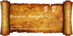 Bonyhai Radomér névjegykártya